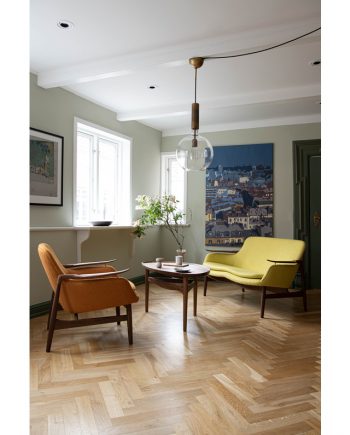 Finn Juhl | FJ 53 Chair and Sofa with Eyetable | Walnut frame and fabric upholstery